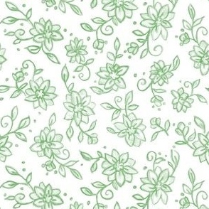 GREEN Chinoiserie Floral, Chintz, Ditsy, Toss, Multi Directional 6", Spring Summer Florals,  Cottage Core, Preppy, Block Print, Grand Millennial PF138E