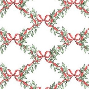 4" Trellis Lattice Scallop Christmas Red Ribbon Bow Vine Trellis Greenery, Swags, Fir, Traditional Christmas PF144e