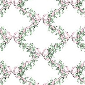 4" Trellis Scallop Pink Christmas Ribbon Bows Greenery, Vine, Swags, Fir, Pink Green Christmas PF144g