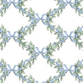 4" Lattice Scallop Blue Bow  Vine Trellis Greenery, Blue Christmas Bows, Ribbons PF144f