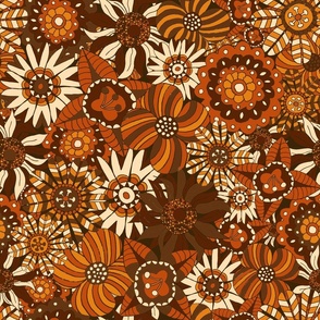 Maximalist Retro Orange Bohemian Floral Pattern