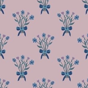 TINY Bouquet Pattern - Blue on Lavender