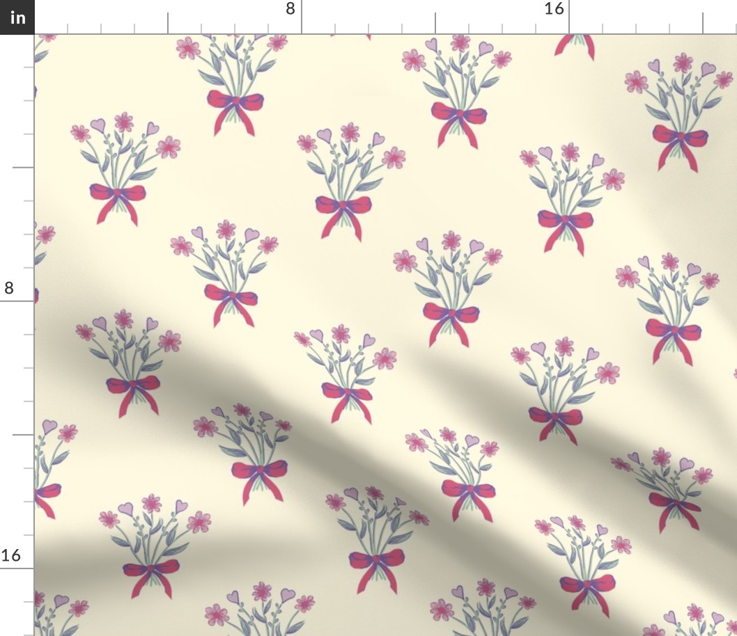 SMALL Bouquet Pattern - Pink on Cream