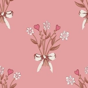 SMALL Bouquet Pattern - Rose/Brown on Pink
