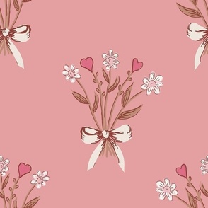 MEDIUM Bouquet Pattern -Rose/Brown on Pink