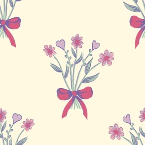 LARGE Bouquet Pattern - Pink on Cream