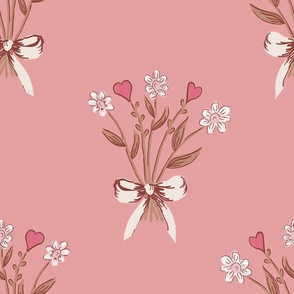 LARGE Bouquet Pattern - Rose/Brown on Pink