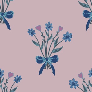 LARGE Bouquet Pattern - Blue on Lavender