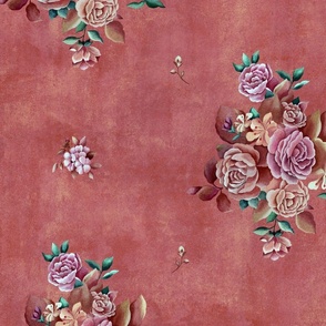 Vintage Floral Rose Bouquet - Pink (large Scale)