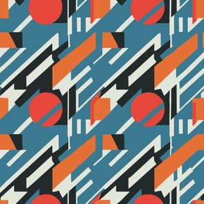 Bauhaus Retro Vintage Geometric Teal Stripes Shapes Abstract- Small Scale