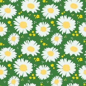 Tossed Spring Daisies on Green