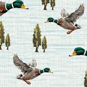 Farmhouse Decor Flying Ducks Migrating, Mallard Ducks Migration Scene, Riverside Living Wallpaper