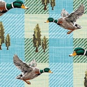 Farmhouse Decor Flying Ducks Migrating, Mallard Ducks Migration Scene, Riverside Living Wallpaper