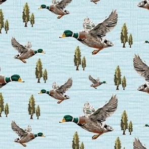 Flying Duck Season Migrating, Mallard Ducks Migration Scene, Living Room Wallpaper & Curtain