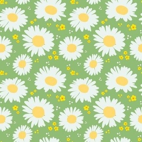 Tossed Spring Daisies on Light Green