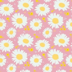 Tossed Spring Daisies on Pink