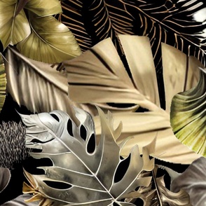 tropical leaves, metallic, gold, silver, restrained, openwork