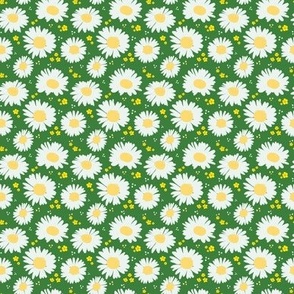 Tossed Spring Daisies on Green - Smaller Print