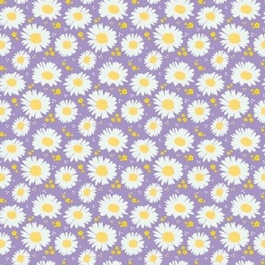 Tossed Spring Daisies on Lavender - Smaller Print