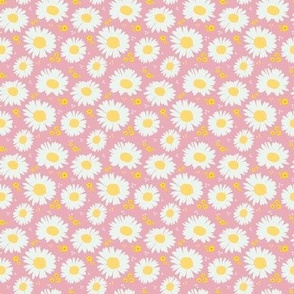 Tossed Spring Daisies on Pink - Smaller Print