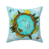 A Colorful Map of Dino World - Throw Pillow