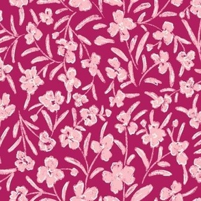 Blush Pink Loose Handdrawn Textured Florals On Magenta Background