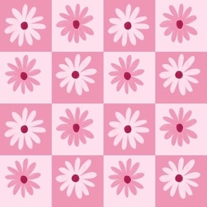 Minimal Checker Board Pink Daisy Flowers