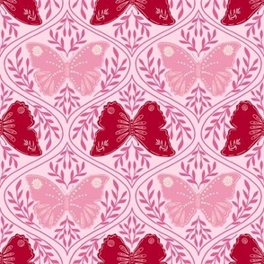 Light Pink And Magenta Ogee Butterflies Lineart 