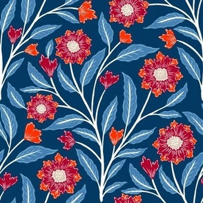 Red And Blue Moody Florals