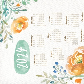 2024 Orange Watercolour Peony Florals Calendar