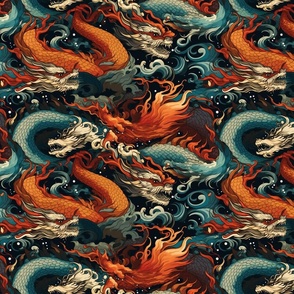 Vietnamese Dragon Fire Tapestry