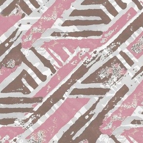 Geometric woodblock print lines pink brown