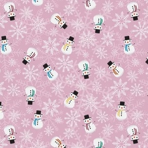 Mini - Cute Christmas Snowmen & Festive Snowflakes - Blush Pink