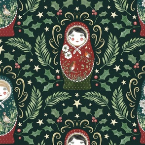Christmas Russian Doll Dark Green Large Scale