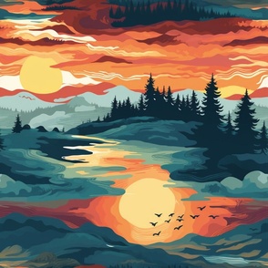 Sunset Birdscape Pattern