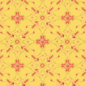 yellow and old rose ceiling paper