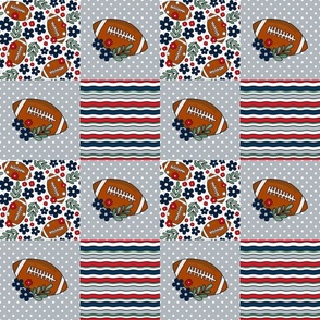 Bigger Patchwork 6" Squares Team Spirit Football Floral in New England Patriots Colors Red Navy Silver