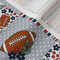 Smaller Patchwork 3" Squares Team Spirit Football Floral in New England Patriots Colors Red Navy Silver