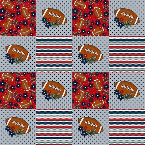 Bigger Patchwork 6" Squares Team Spirit Football Floral in New England Patriots Colors Red Navy Silver