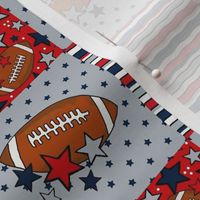 Smaller Patchwork 6" Squares Team Spirit Footballs and Stars in New England Patriots Colors Red Navy Silver