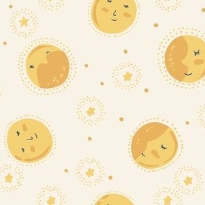 Small - Medium - Moon and Stars - Celestial - Baby Nursery - Classic Neutral Ivory and Yellow Gold