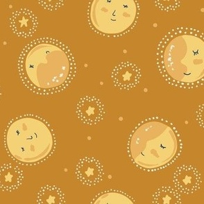 Small - Medium - Moon and Stars - Celestial - Baby Nursery - Warm Golden Brown and Yellow Gold