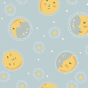 Small - Medium - Moon and Stars - Celestial - Baby Nursery - Slate Grey - Light Gray and Yellow Gold