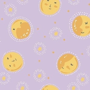 Small - Medium - Moon and Stars - Celestial - Baby Nursery - Light Purple and Yellow Gold