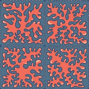 Corals - Checkerboard (Check, Plaid) - Under the See - Admiral Blue BG - Coastal Chic Collection