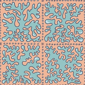 Corals - Checkerboard (Check, Plaid) - Under the See - Pastel Salmon BG - Coastal Chic Collection