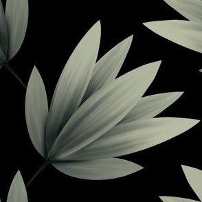 hand painted flower - green and black - botanical