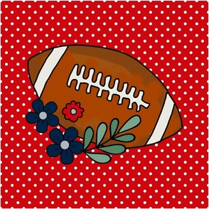 18x18 Panel Team Spirit Football and Flowers in New England Patriots Colors Red Navy Silver for DIY Throw Pillow Cushion Cover or Tote Bag