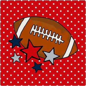 18x18 Panel Team Spirit Football and Stars in New England Patriots Colors Red Navy Silver for DIY Throw Pillow Cushion Cover or Tote Bag