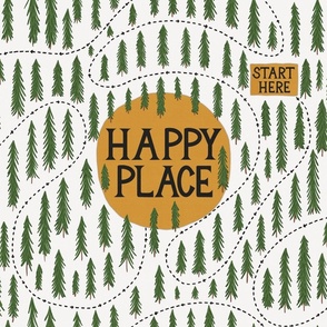 Happy Place Map Through a Forest - Large Throw Pillow